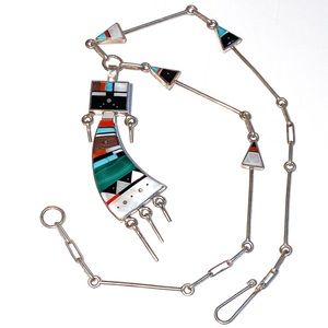 Vintage Harold Smith Native American Inlay Necklace with Yei Bei Chei Pendant